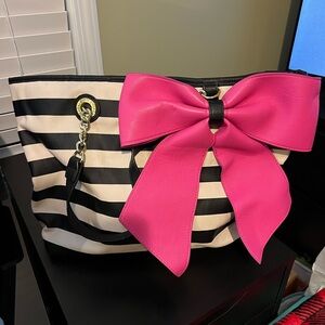 Betsey Johnson Black and White Shoulder Bag with Pink Bow